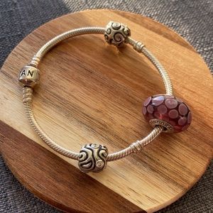 Pandora Bracelet with purple charm Authentic